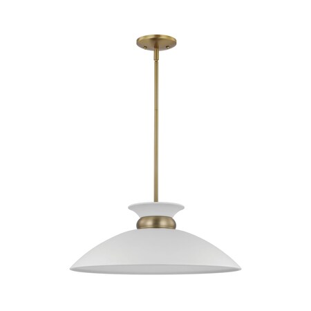 Nuvo Perkins 1-Light Medium Pendant - Matte White with Burnished Brass 60/7464